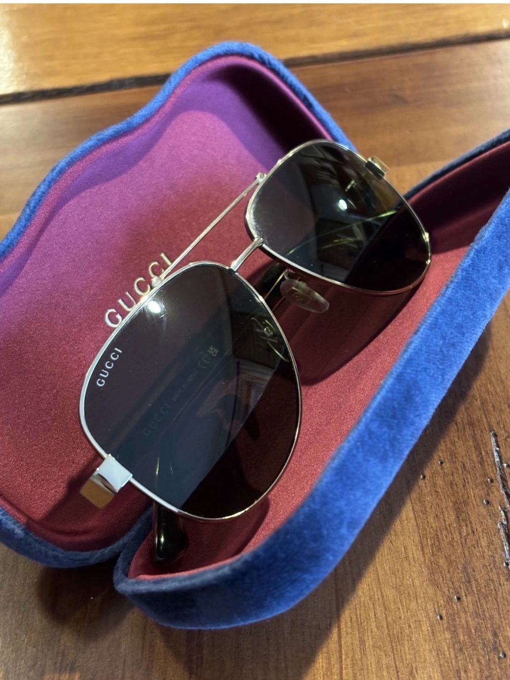 Gucci GG0528S 009 Gold and Havana Green Lens Aviator Sunglasses